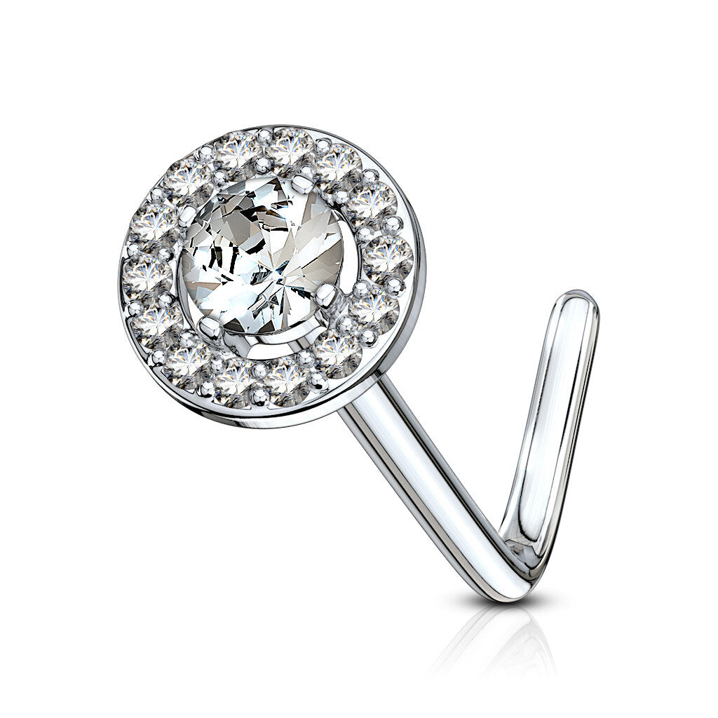 1pc Double Tier CZ Gem L-Bend 20g Nose Ring Stud Screw 316L Surgical Steel