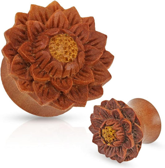 PAIR Lotus Flower Organic Sawo Wood Plugs