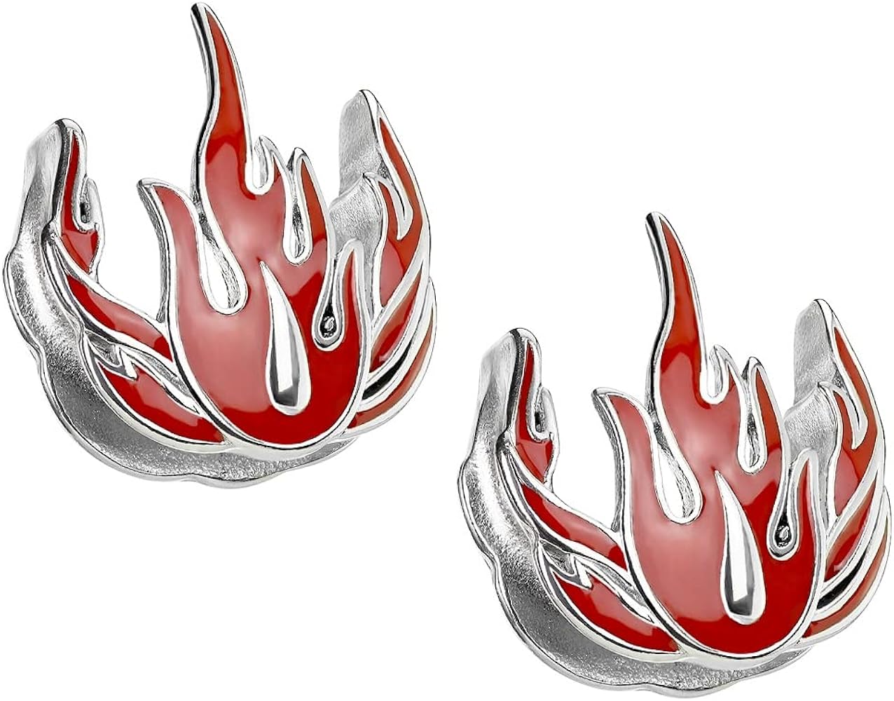 PAIR Red Flames Saddle Ear Spreader Tunnels Plugs Gauges