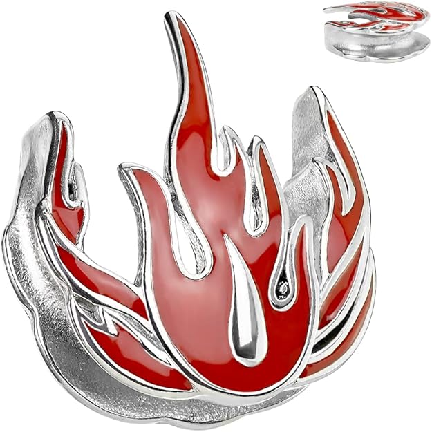 PAIR Red Flames Saddle Ear Spreader Tunnels Plugs Gauges