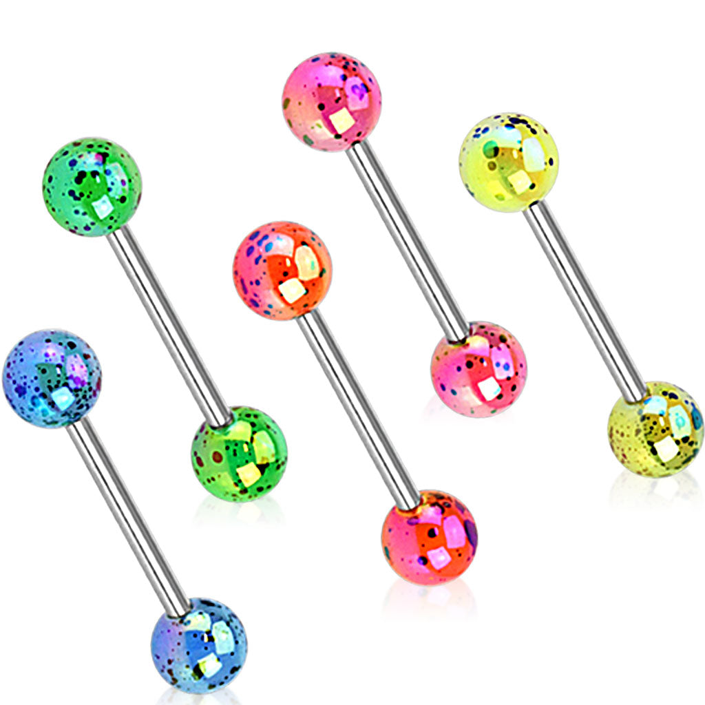 5pcs Aurora Borealis Splash Tongue Rings Tounge Barbells Wholesale Body Jewelry