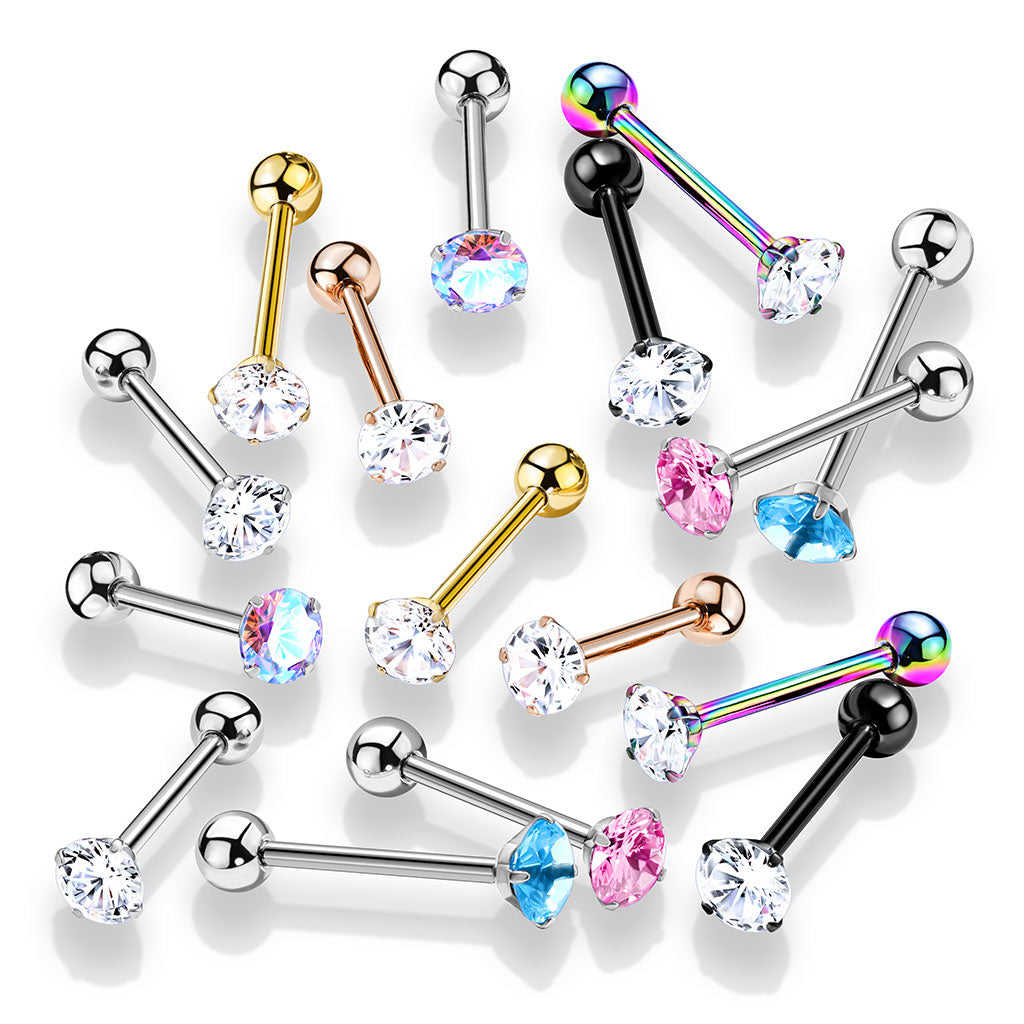 8pcs Prong Set Gem Tongue Rings Tounge Barbells Piercing Wholesale Body Jewelry