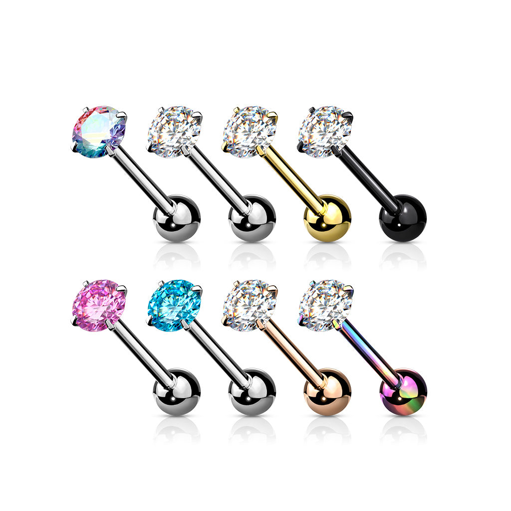 8pcs Prong Set Gem Tongue Rings Tounge Barbells Piercing Wholesale Body Jewelry