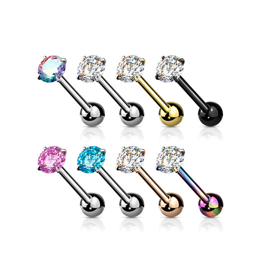 8pcs Prong Set Gem Tongue Rings Tounge Barbells Piercing Wholesale Body Jewelry