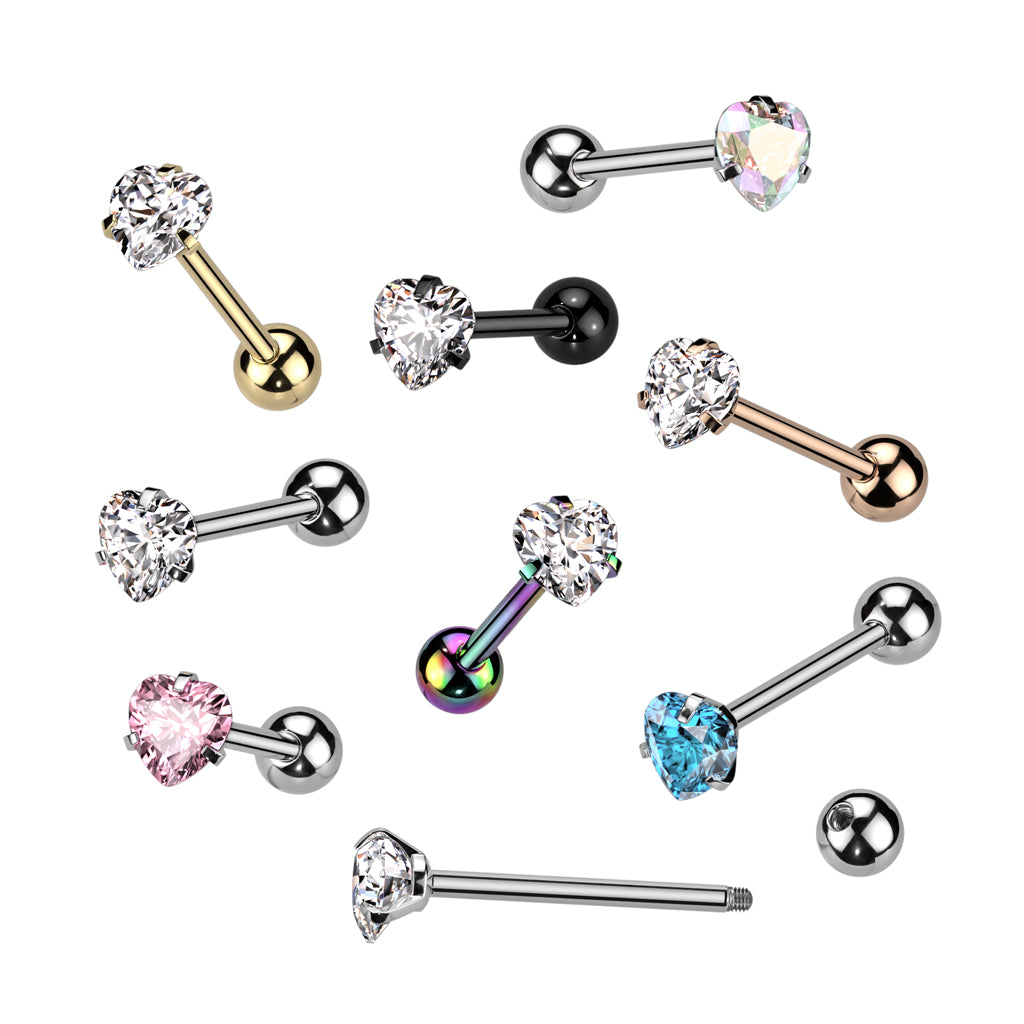 8pcs Prong Set Heart Gem Tongue Rings Tounge Barbells Wholesale Body Jewelry