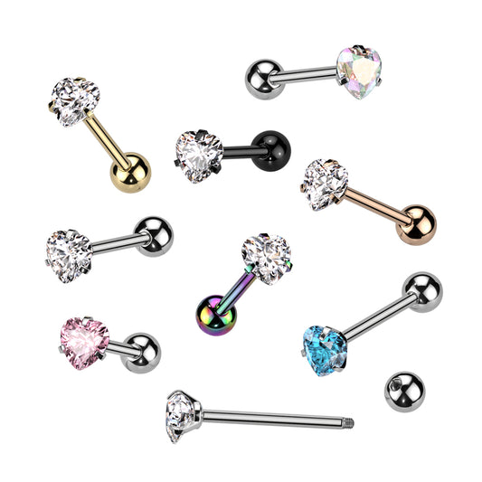 8pcs Prong Set Heart Gem Tongue Rings Tounge Barbells Wholesale Body Jewelry