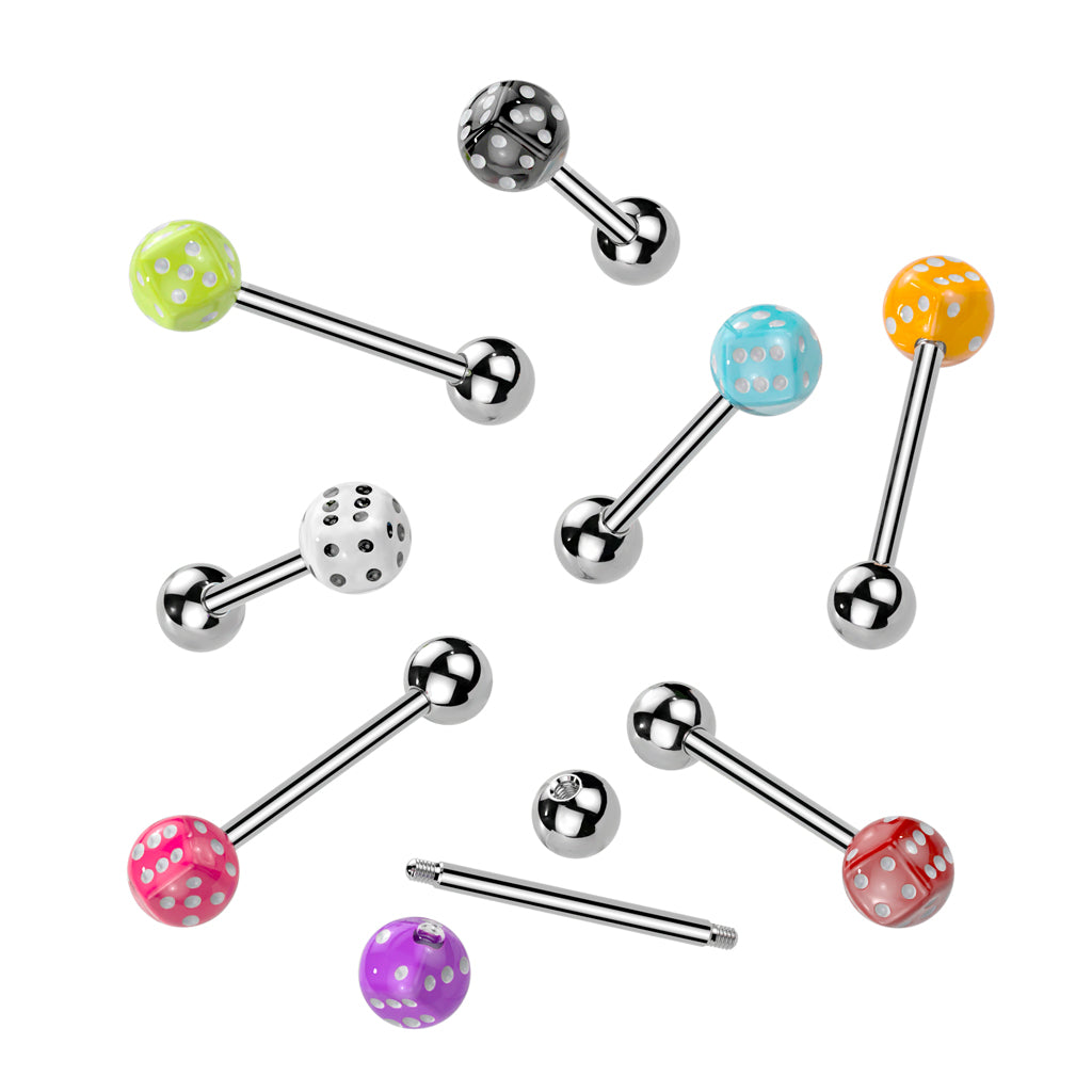 8pcs Encased Dice Tongue Rings Tounge Barbells Wholesale Body Jewelry