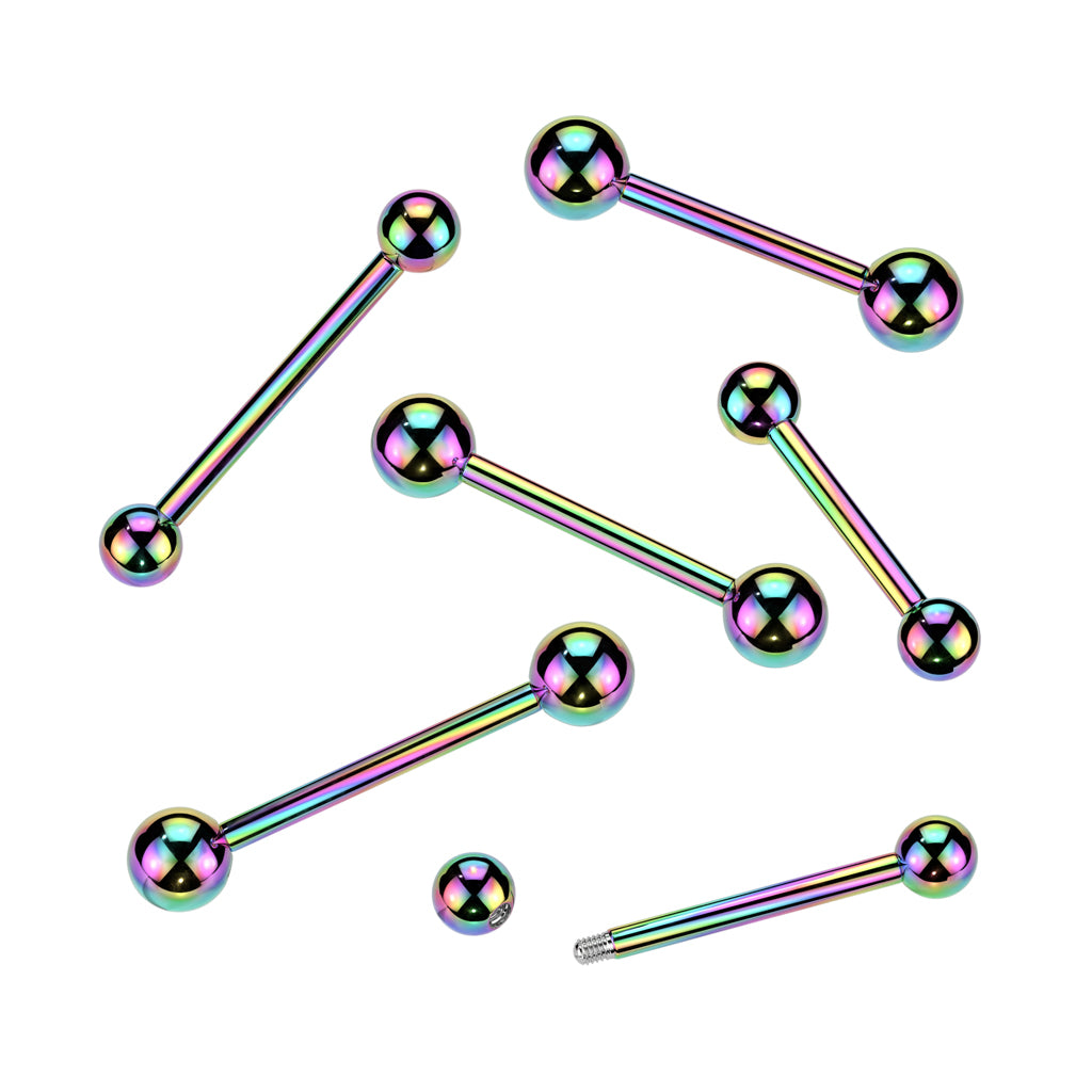 10pk Rainbow PVD Surgical Steel Barbells Tongue Nipple Industrial Eyebrow Tragus Rings