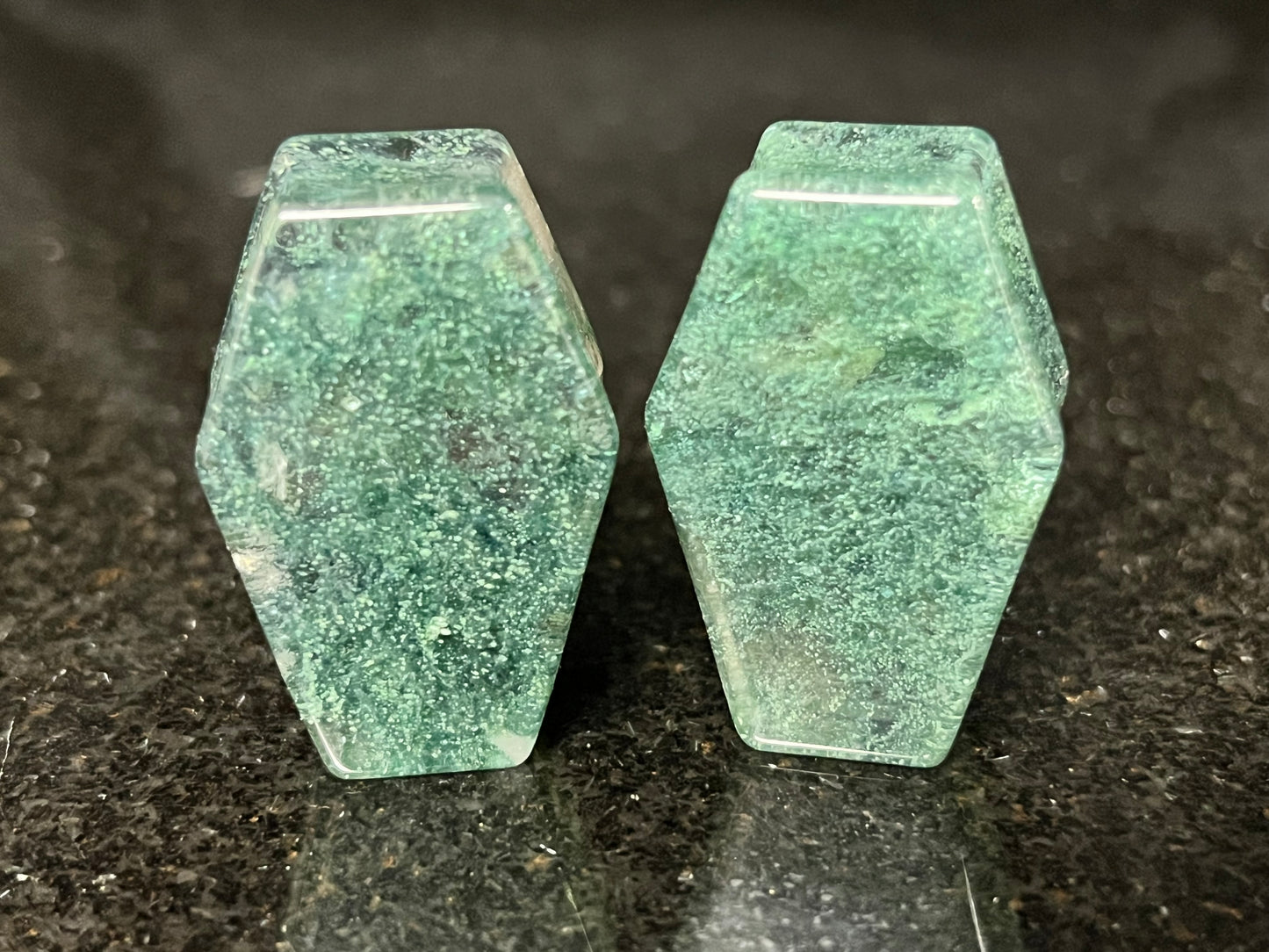 PAIR Mossy Glass Stone Double Flare Coffin Shaped Plugs Gauges Body Jewelry