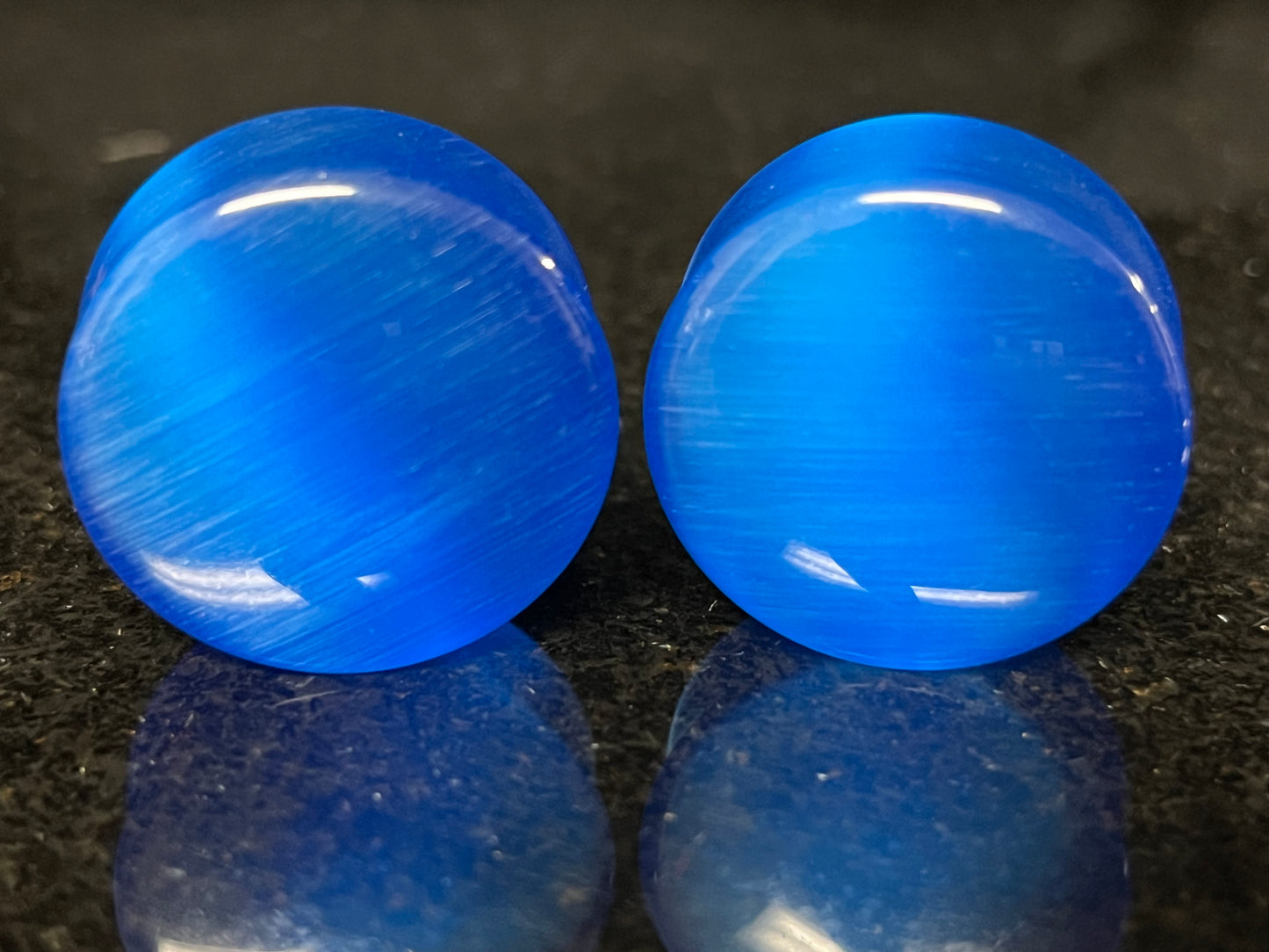 PAIR Blue Cat Eye Stone Double Flare Plugs Tunnels Earlets Gauges Body Jewelry
