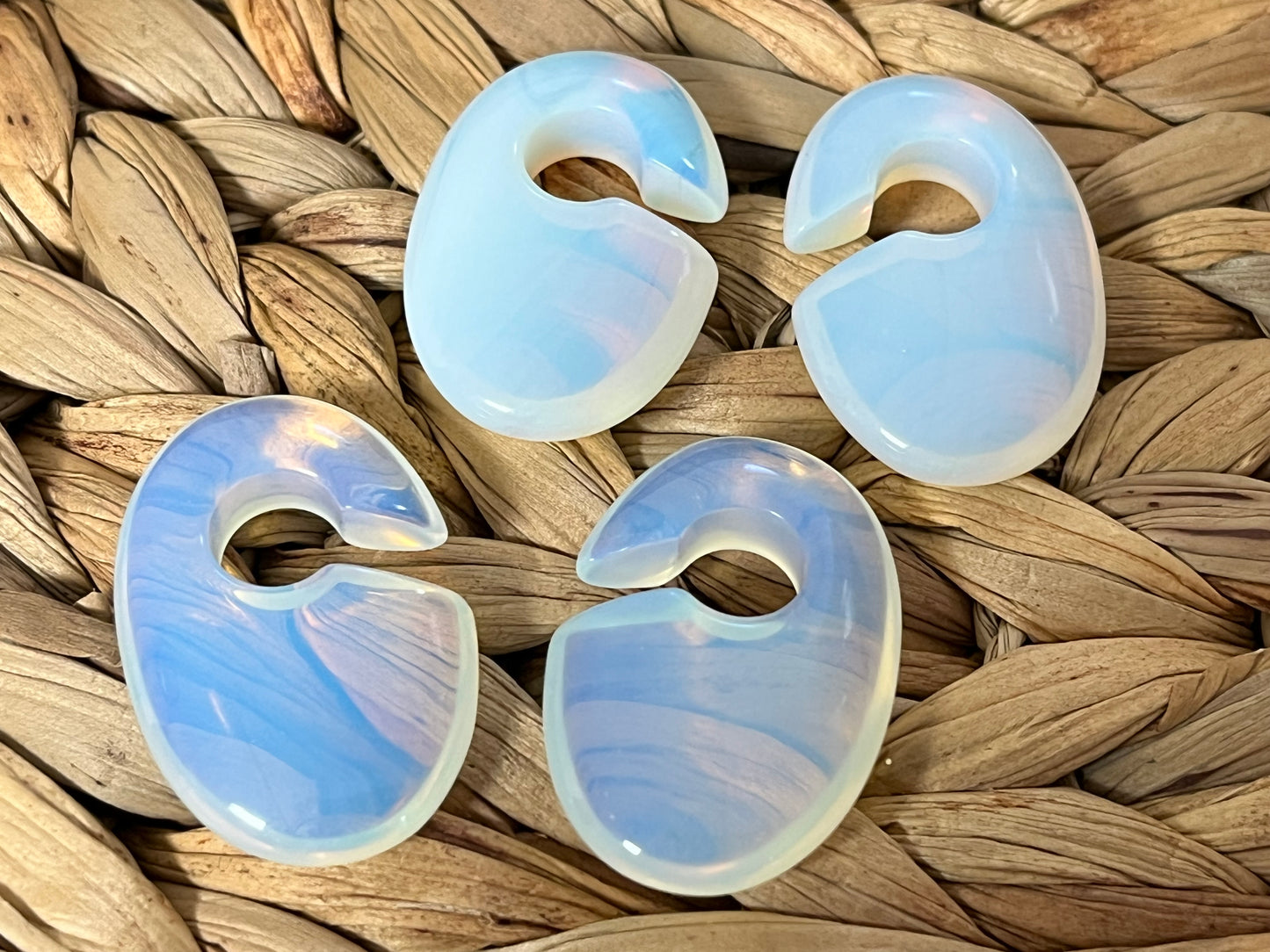 PAIR Opalite Oval Keyhole Hanger Ear Weight Plug Gauge Tunnel Stone Glass