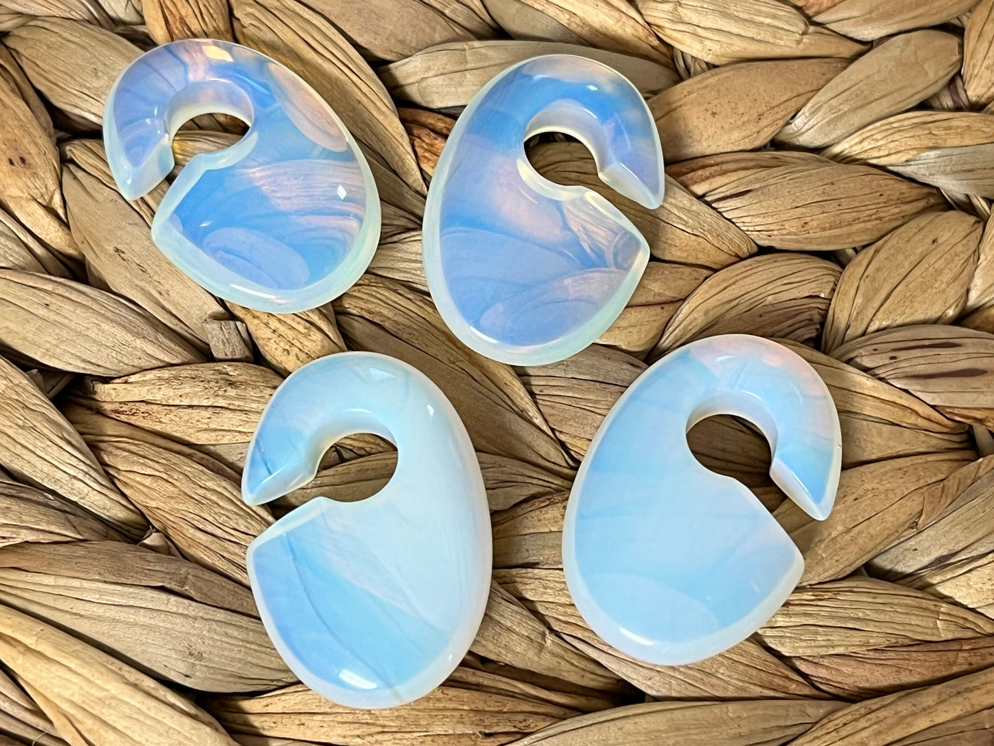 PAIR Opalite Oval Keyhole Hanger Ear Weight Plug Gauge Tunnel Stone Glass