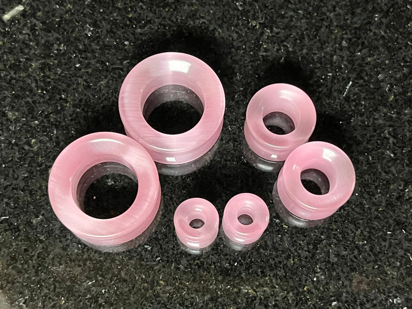 PAIR  Pink Cat Eye Stone Double Flare Tunnels Plugs Earlets Gauges Body Jewelry