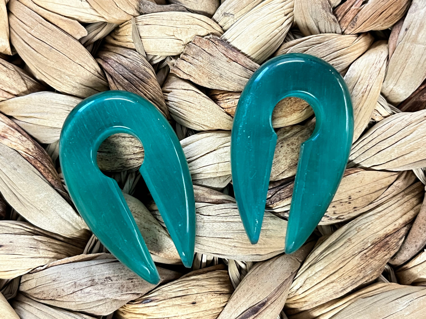 PAIR Teal Cat Eye Keyhole Hanger Ear Weight Plug Gauge Tunnel Stone Gauges