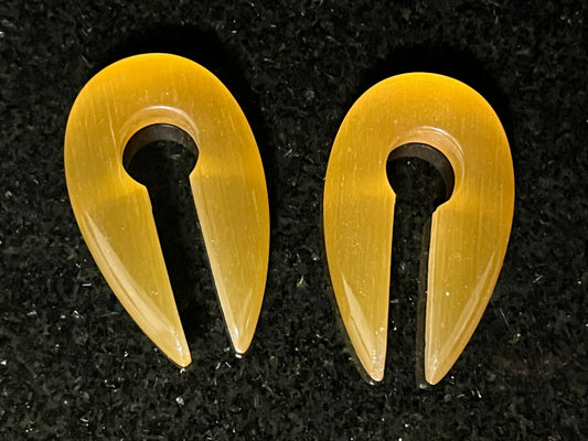 PAIR Yellow Cat Eye Keyhole Hanger Ear Weight Plug Gauge Tunnel Stone Gauges