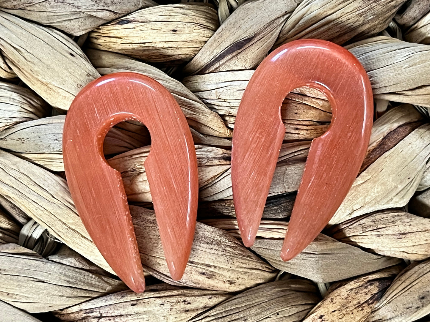 PAIR Red Orange Cat Eye Keyhole Hanger Ear Weight Plug Gauge Tunnel Stone Gauges