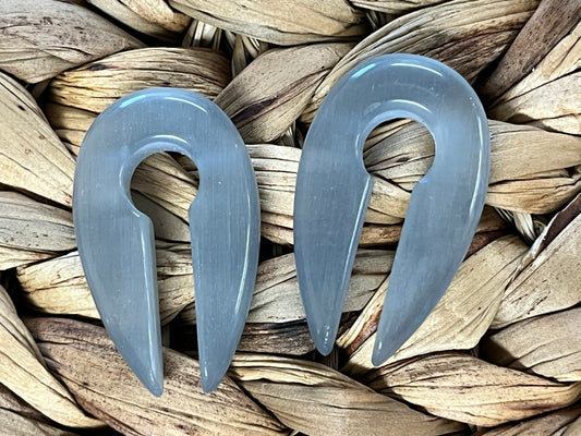 PAIR Grey Cat Eye Keyhole Hanger Ear Weight Plug Gauge Tunnel Gray Stone Gauges