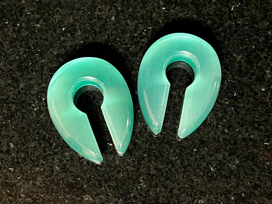 PAIR Seafoam Cat Eye Keyhole Hanger Ear Weight Plug Gauge Tunnel Stone Gauges