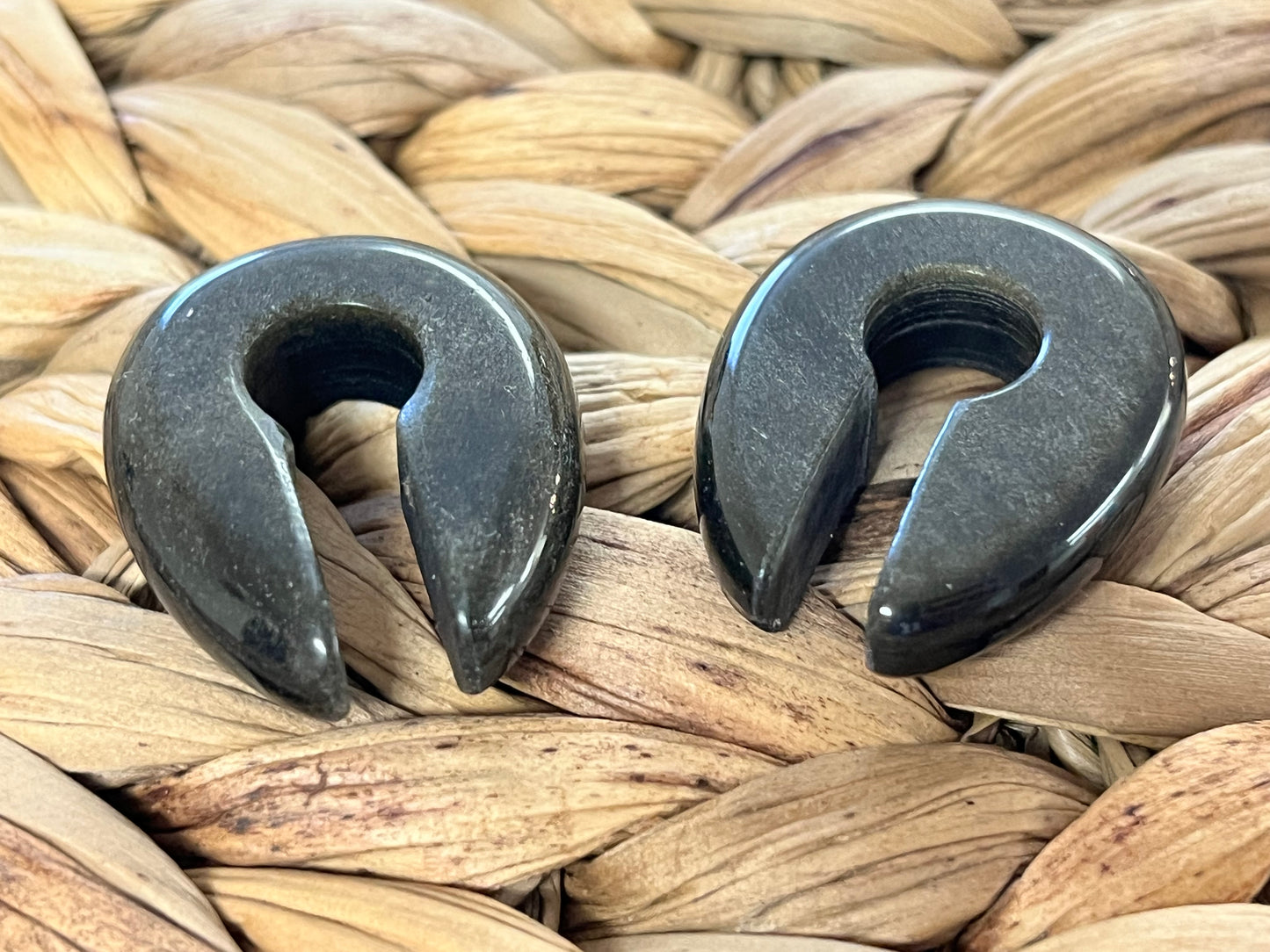 PAIR Gold Obsidian Keyhole Hanger Ear Weight Plug Gauge Tunnel Stone Gauges
