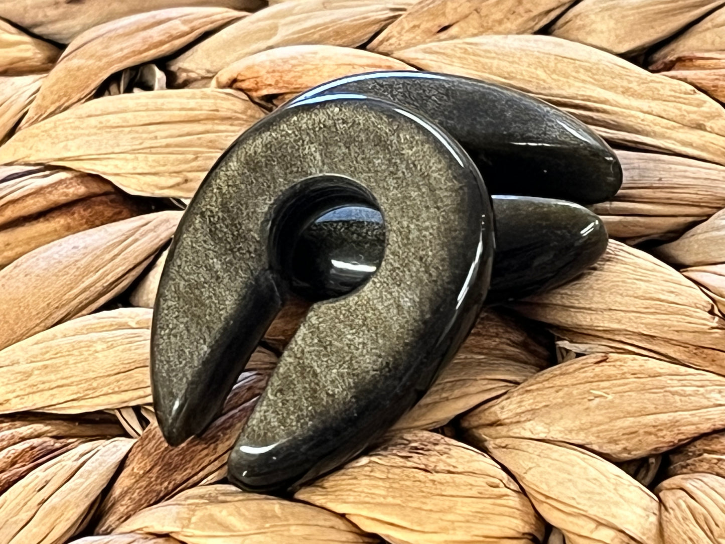 PAIR Gold Obsidian Keyhole Hanger Ear Weight Plug Gauge Tunnel Stone Gauges