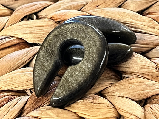 PAIR Gold Obsidian Keyhole Hanger Ear Weight Plug Gauge Tunnel Stone Gauges