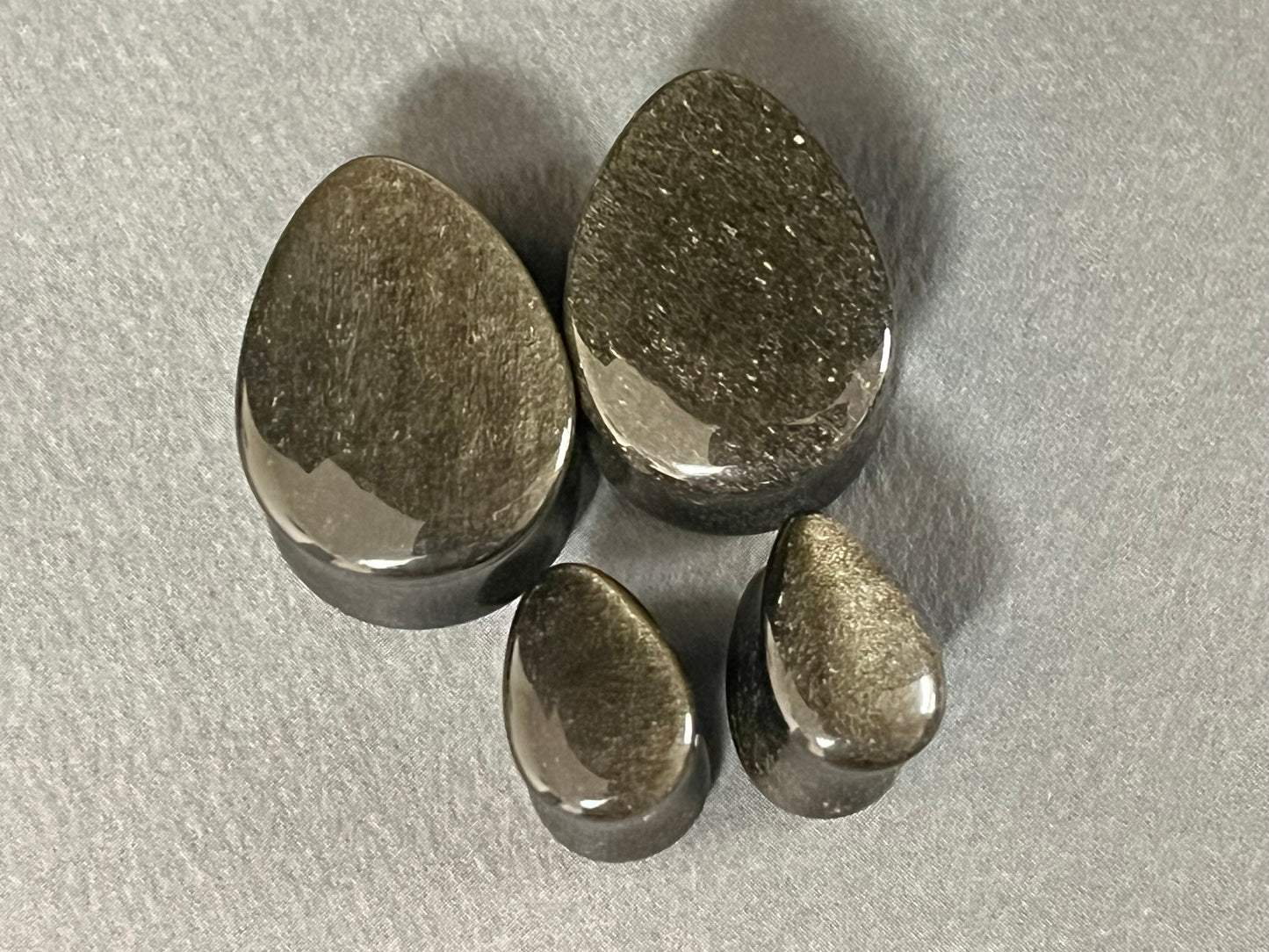 PAIR Teardrop Gold Obsidian Stone Plugs Tear Drop Ear Piercing Earlets Gauges