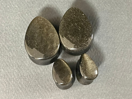 PAIR Teardrop Gold Obsidian Stone Plugs Tear Drop Ear Piercing Earlets Gauges