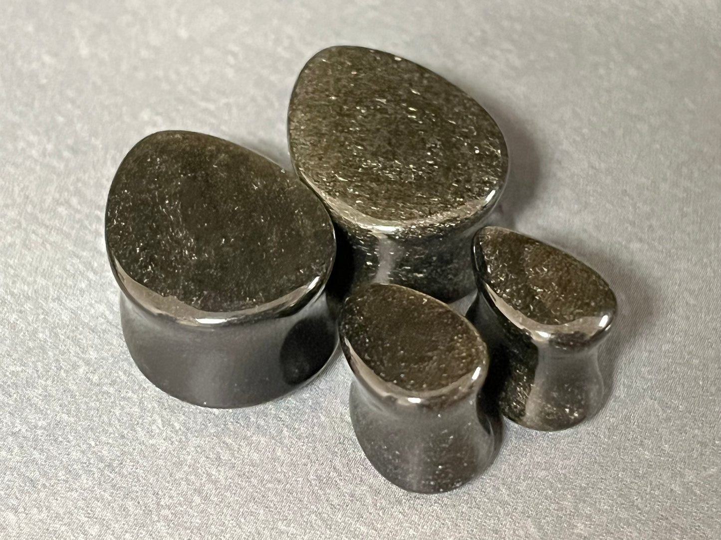 PAIR Teardrop Gold Obsidian Stone Plugs Tear Drop Ear Piercing Earlets Gauges