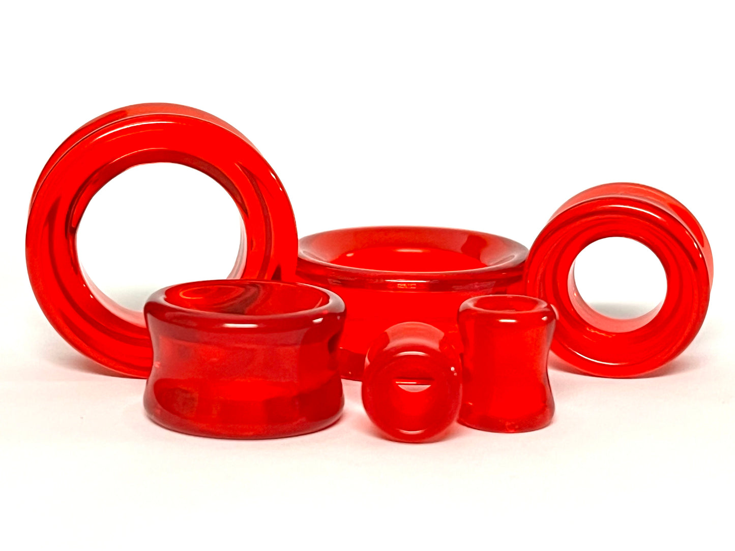 PAIR Red Glass Double Flare Tunnels Plugs Earlets Gauges Body Jewelry