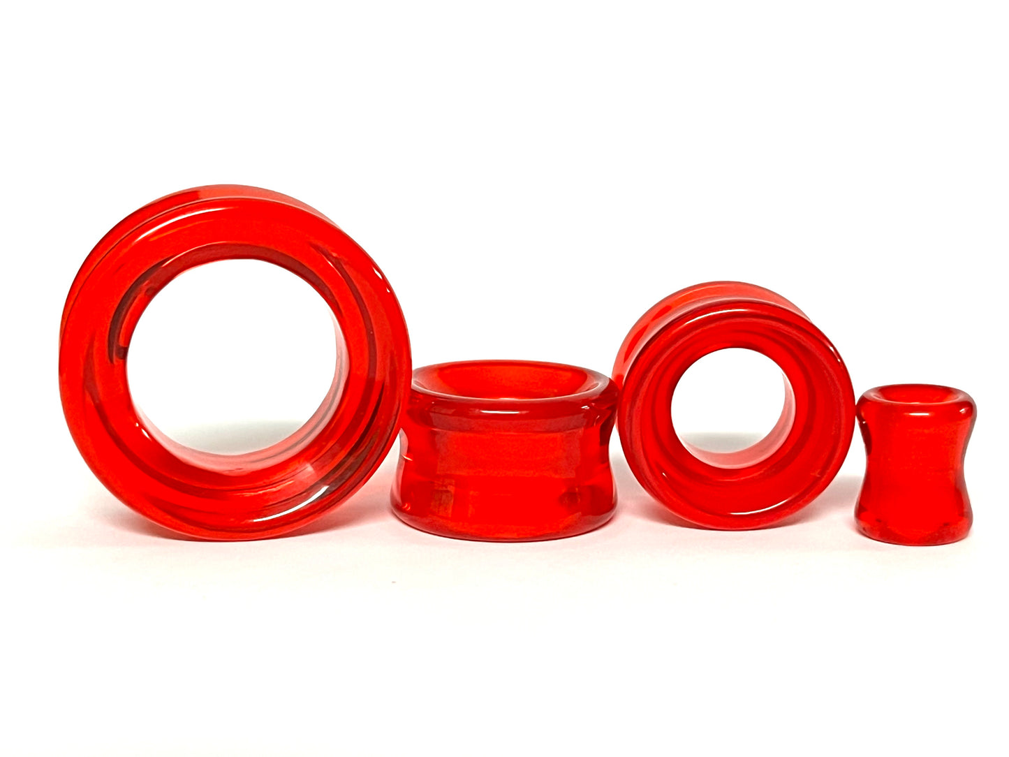 PAIR Red Glass Double Flare Tunnels Plugs Earlets Gauges Body Jewelry