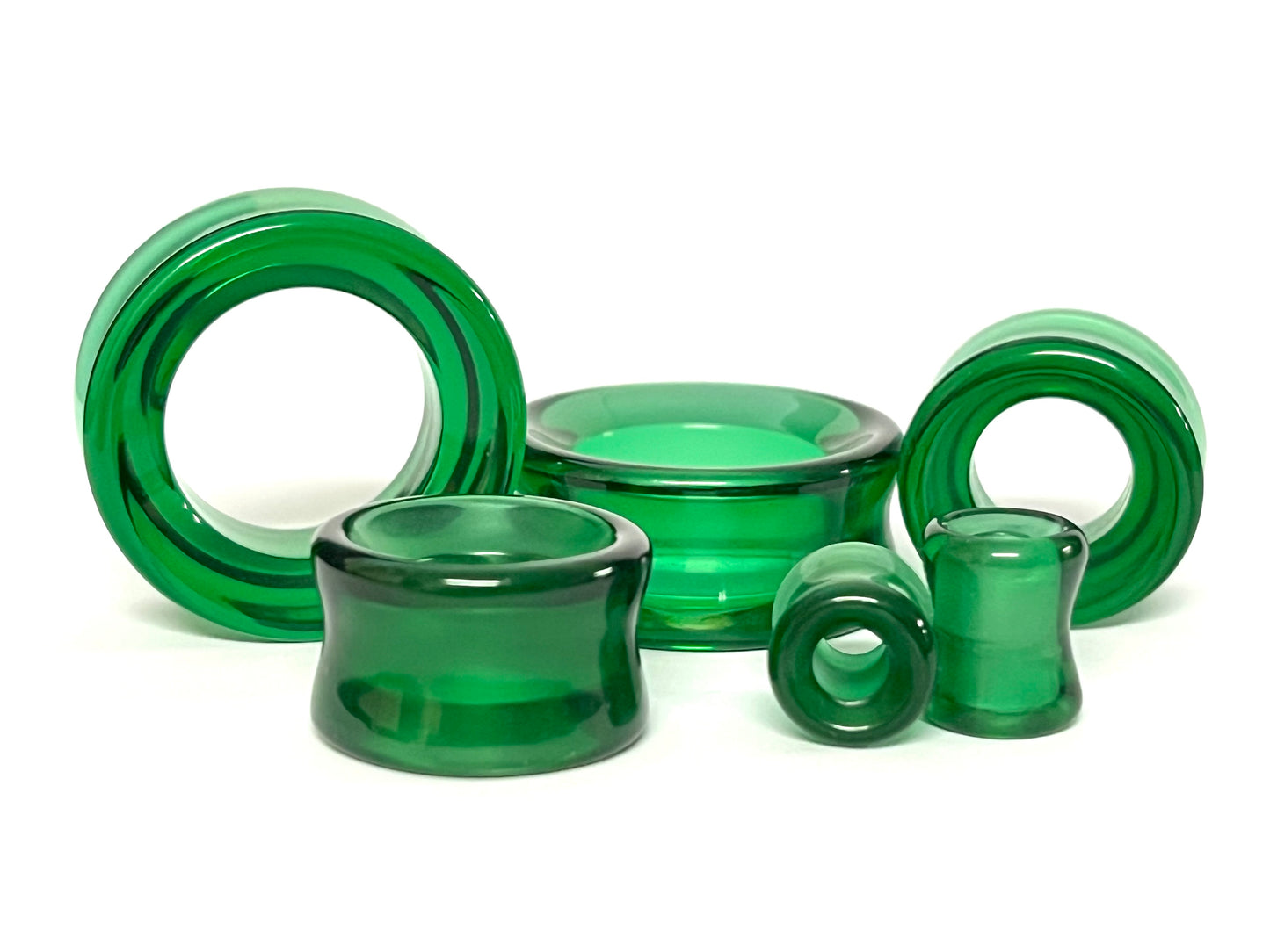 PAIR Green Glass Double Flare Tunnels Plugs Earlets Gauges Body Jewelry