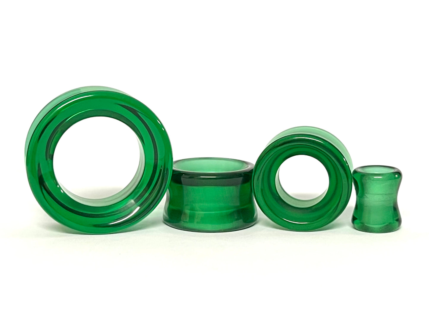 PAIR Green Glass Double Flare Tunnels Plugs Earlets Gauges Body Jewelry