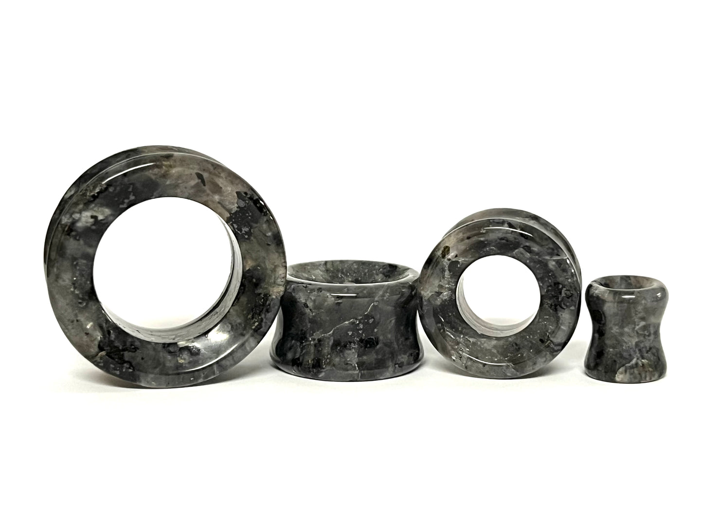 PAIR Black Labradorite Stone Double Flare Tunnels Plugs Gauges Body Jewelry