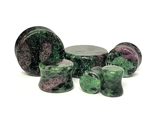 PAIR Zoisite Ruby Stone Double Flare Plugs Organic Anyolite Gauges Body Jewelry