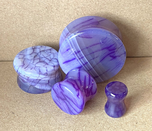 PAIR Purple Dragons Vein Agate Stone Double Flare Plugs