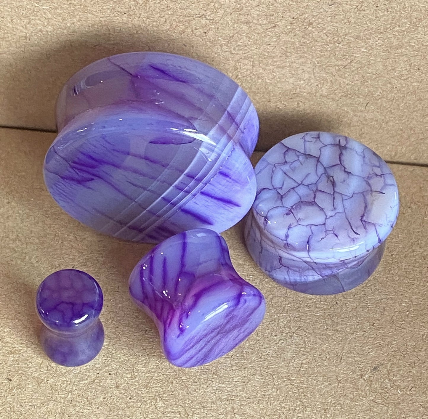 PAIR Purple Dragons Vein Agate Stone Double Flare Plugs