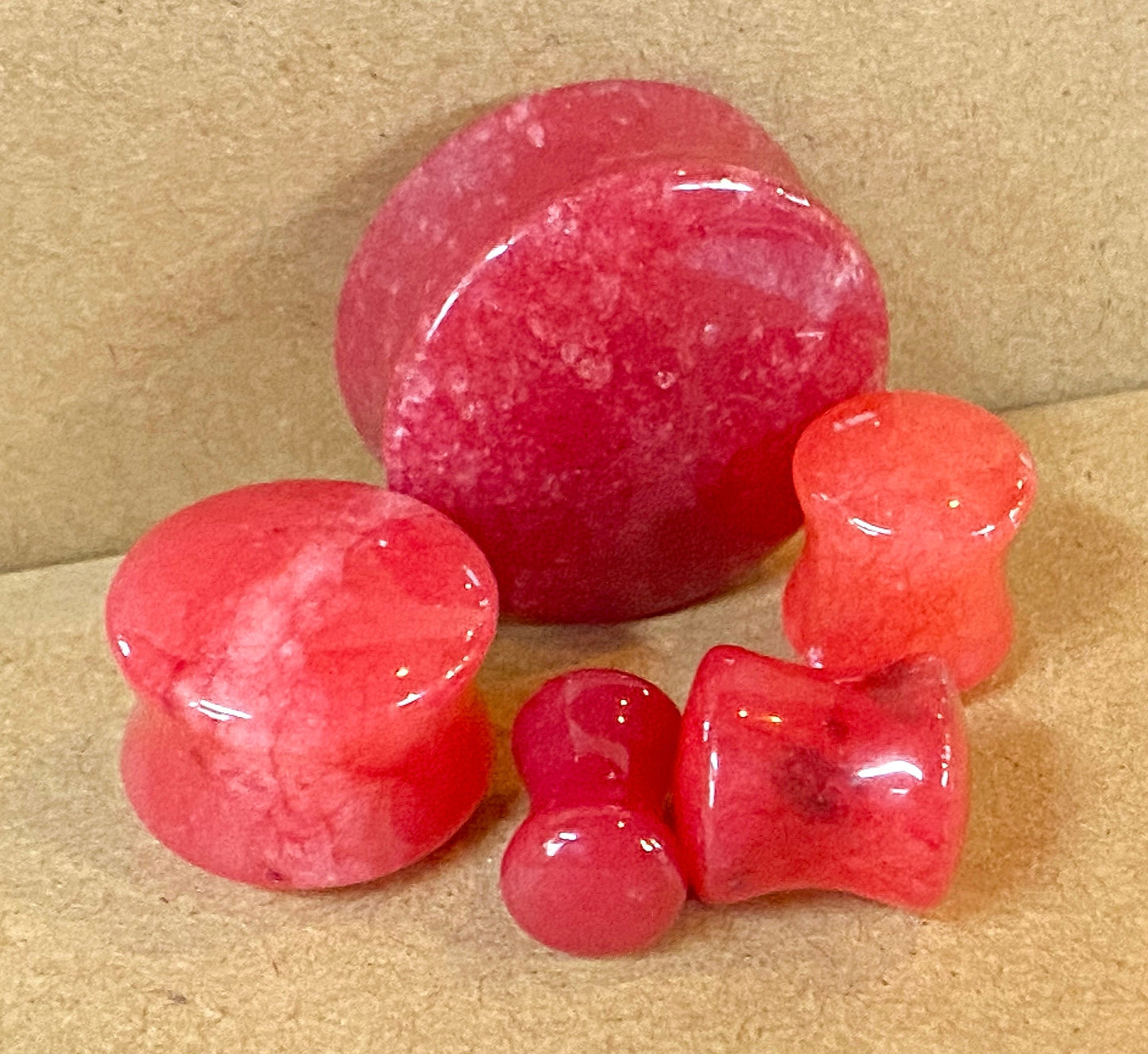 PAIR Red Jade Stone Double Flare Plugs