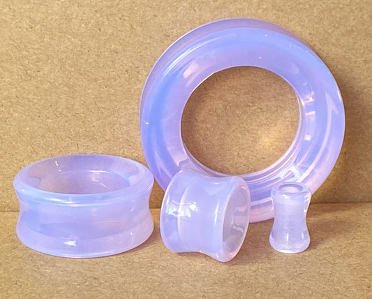 PAIR Lavender Opalite Double Flare Tunnels Stone Glass Plugs