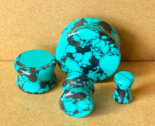 PAIR Black & Teal Synthetic Turquoise Stone Plugs