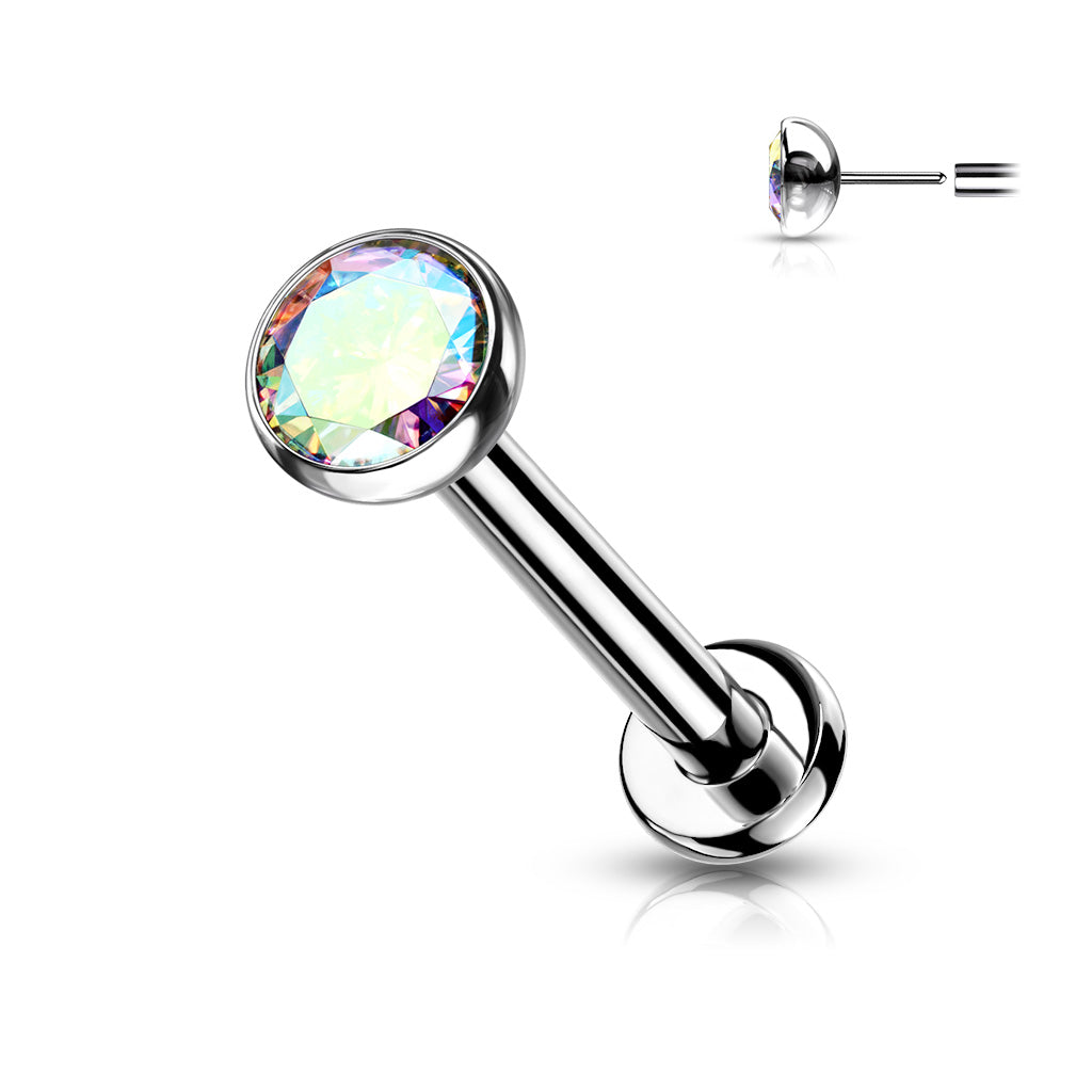 1pc Titanium Push In Bezel Gem Labret Threadless Stud Lip Ring Helix Cartilage