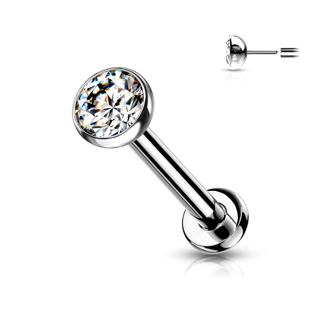 1pc Titanium Push In Bezel Gem Labret Threadless Stud Lip Ring Helix Cartilage