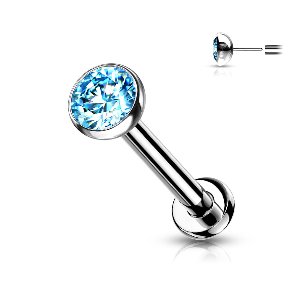 1pc Titanium Push In Bezel Gem Labret Threadless Stud Lip Ring Helix Cartilage