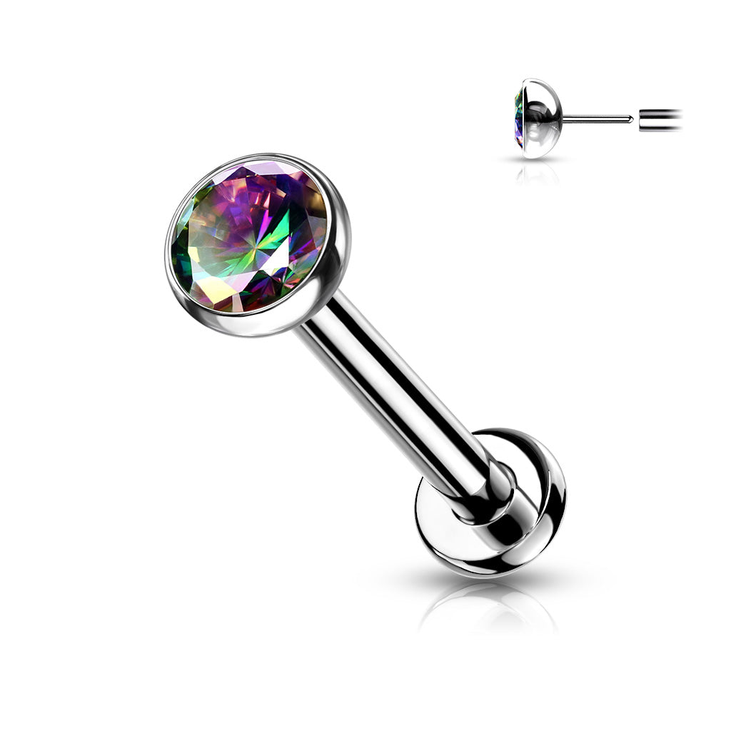 1pc Titanium Push In Bezel Gem Labret Threadless Stud Lip Ring Helix Cartilage