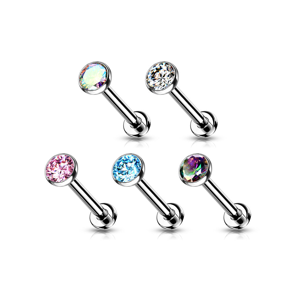 1pc Titanium Push In Bezel Gem Labret Threadless Stud Lip Ring Helix Cartilage