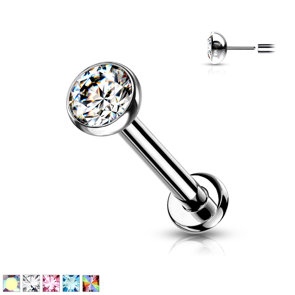 1pc Titanium Push In Bezel Gem Labret Threadless Stud Lip Ring Helix Cartilage