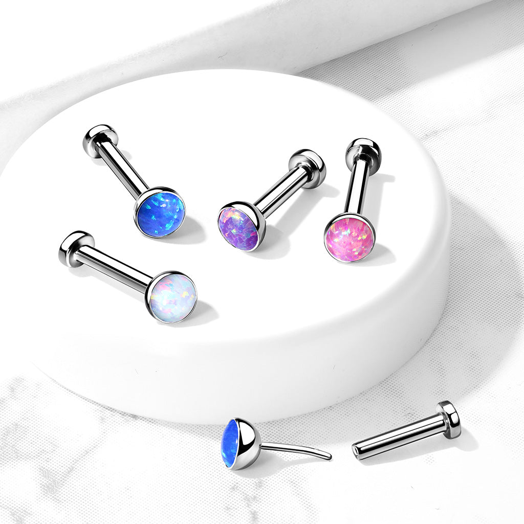 1pc Titanium Push In Opal 16g Labret Monroe Stud Lip Ring Helix Ear Cartilage