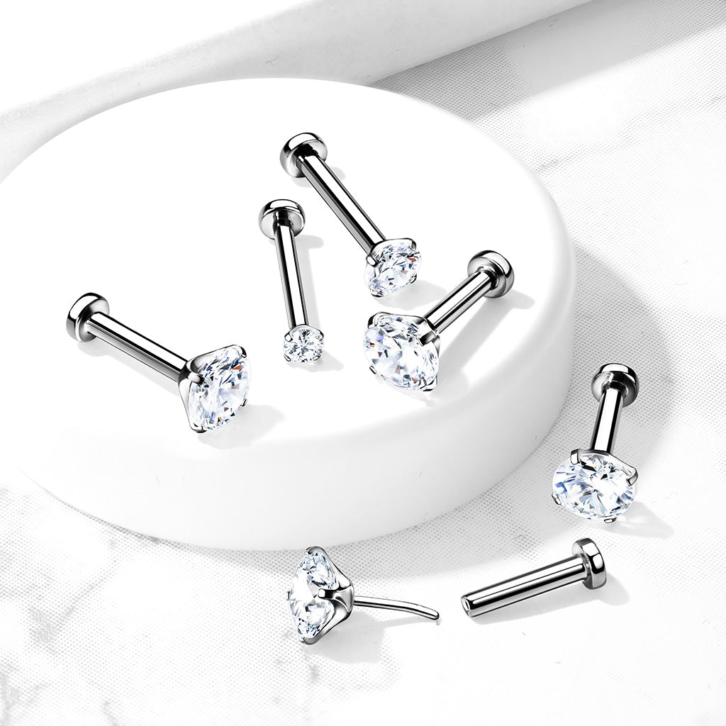 1pc Titanium Push In CZ Gem Labret Threadless Stud Lip Ring Helix Ear Cartilage