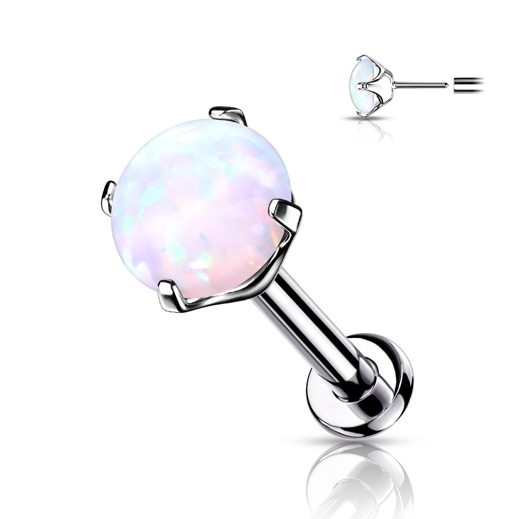 1pc Titanium Push In Prong Set Opal 16g Labret Stud Lip Ring Helix Ear Cartilage