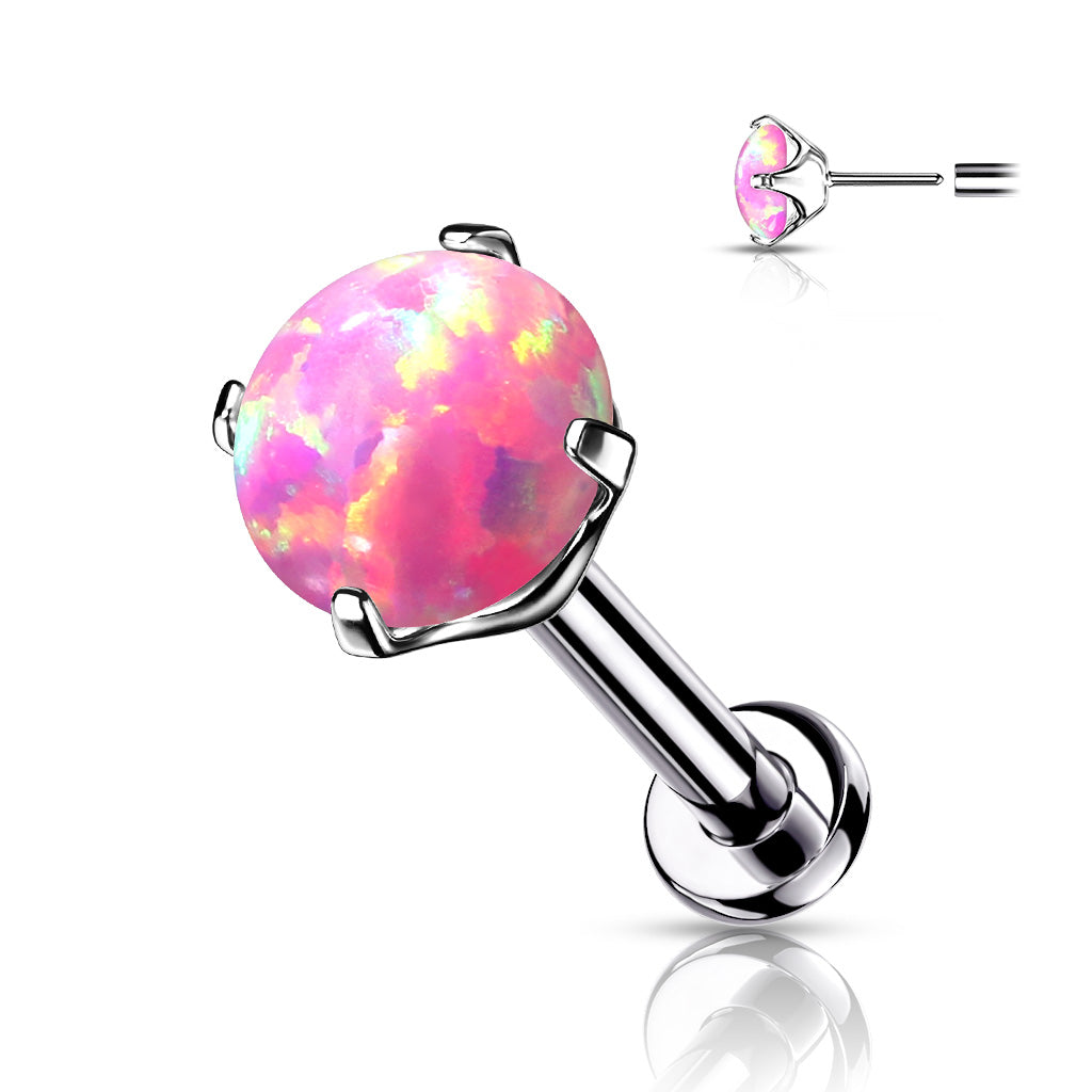 1pc Titanium Push In Prong Set Opal 16g Labret Stud Lip Ring Helix Ear Cartilage