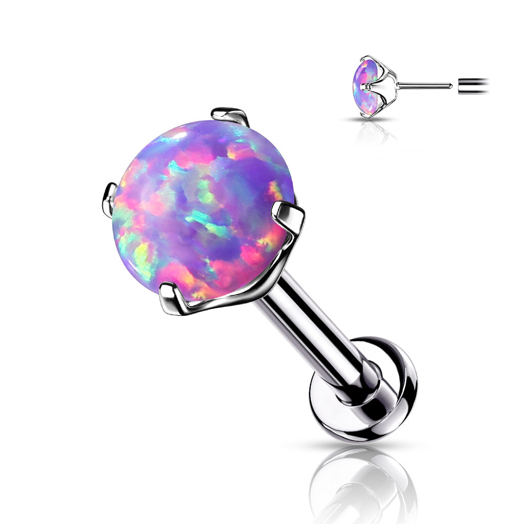 1pc Titanium Push In Prong Set Opal 16g Labret Stud Lip Ring Helix Ear Cartilage